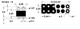 2.54 mm, Surface mount perpendicular with positioning pins