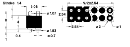 2.54 mm, Surface mount perpendicular with positioning pins