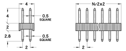 2 mm, Straight solder tail, Square pin 0.5 mm