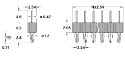 2.54 mm, Solderless compliant press-fit, Pin Ø 0.47 mm